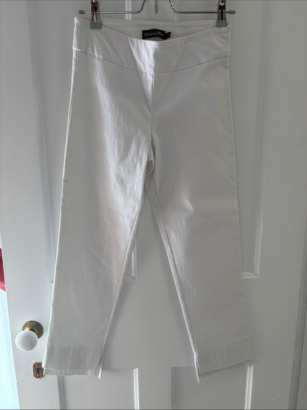 White Pull-On V-Waist Chinos for Women